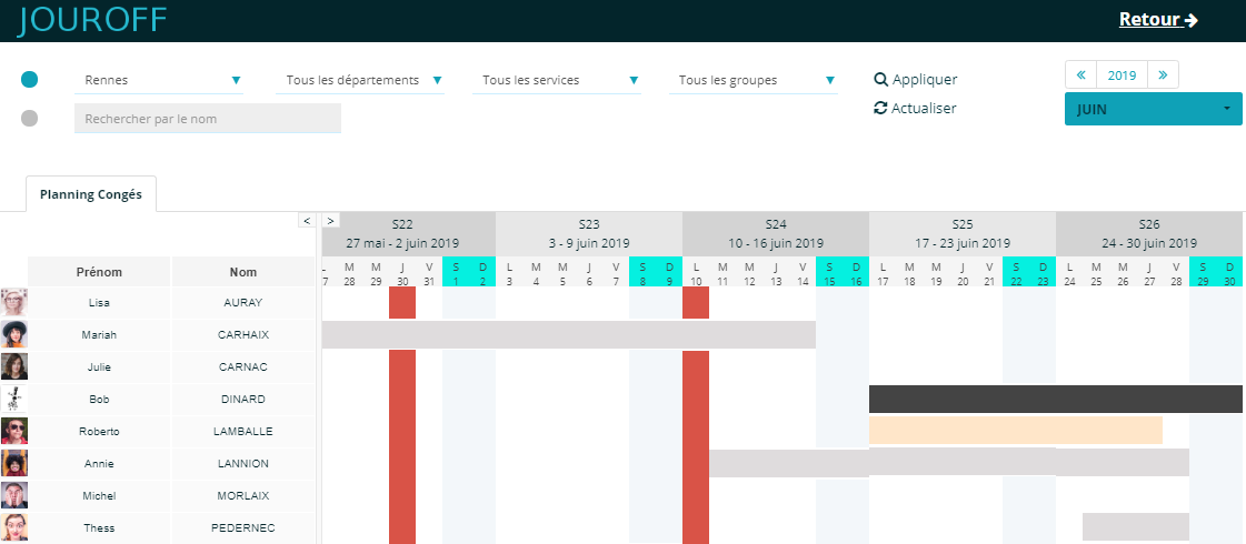Planification du personnel et suivi des activit�s